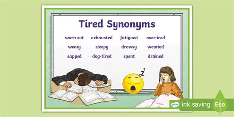 50 50 synonym|big words for tired.